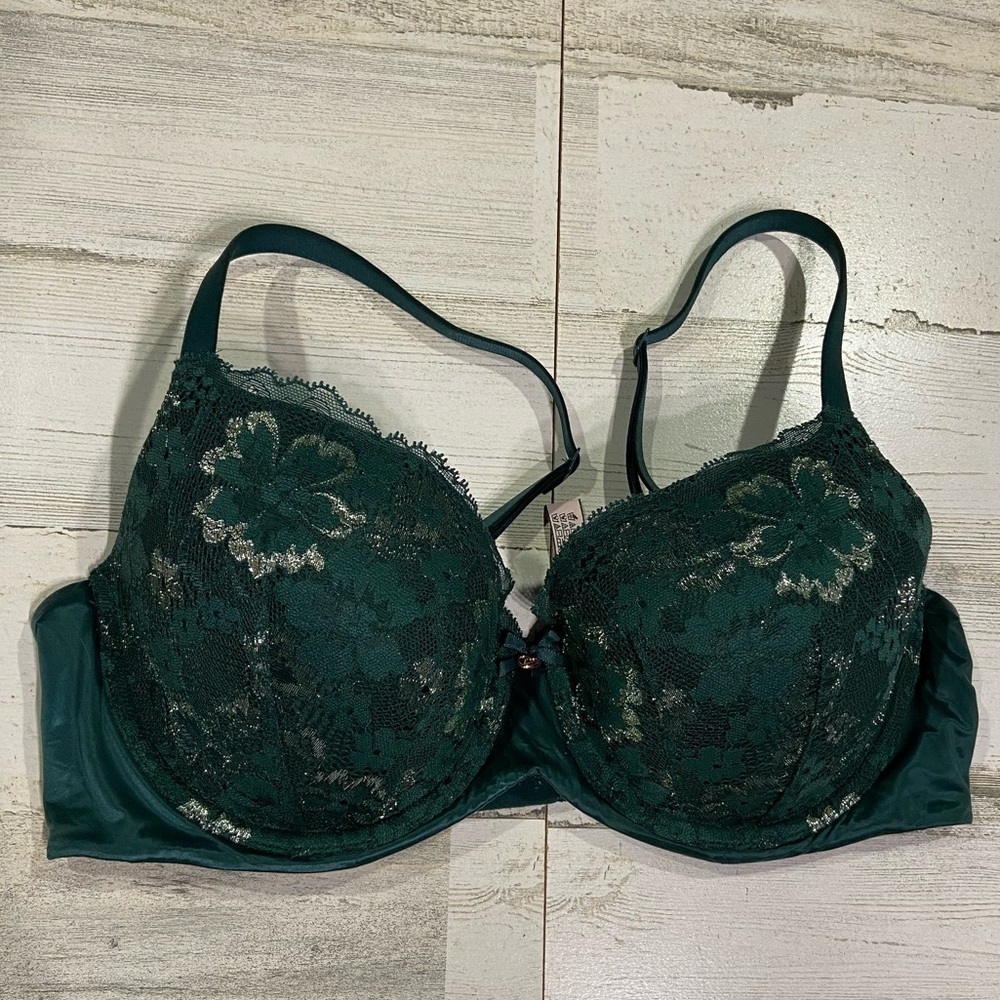 Victorias Secret Green Gold Lucky Clover Lined Demi Bra 36D